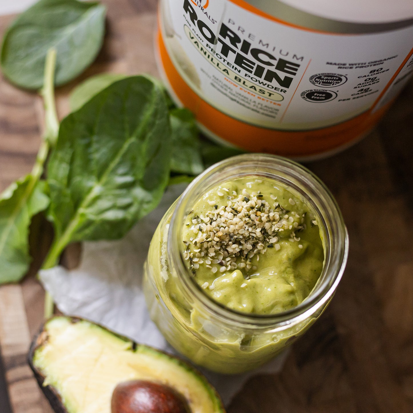 high protein green smoothie vegan with avocado