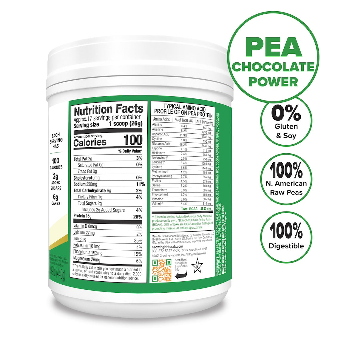 growing naturals pea protein nutrition facts chocolate
