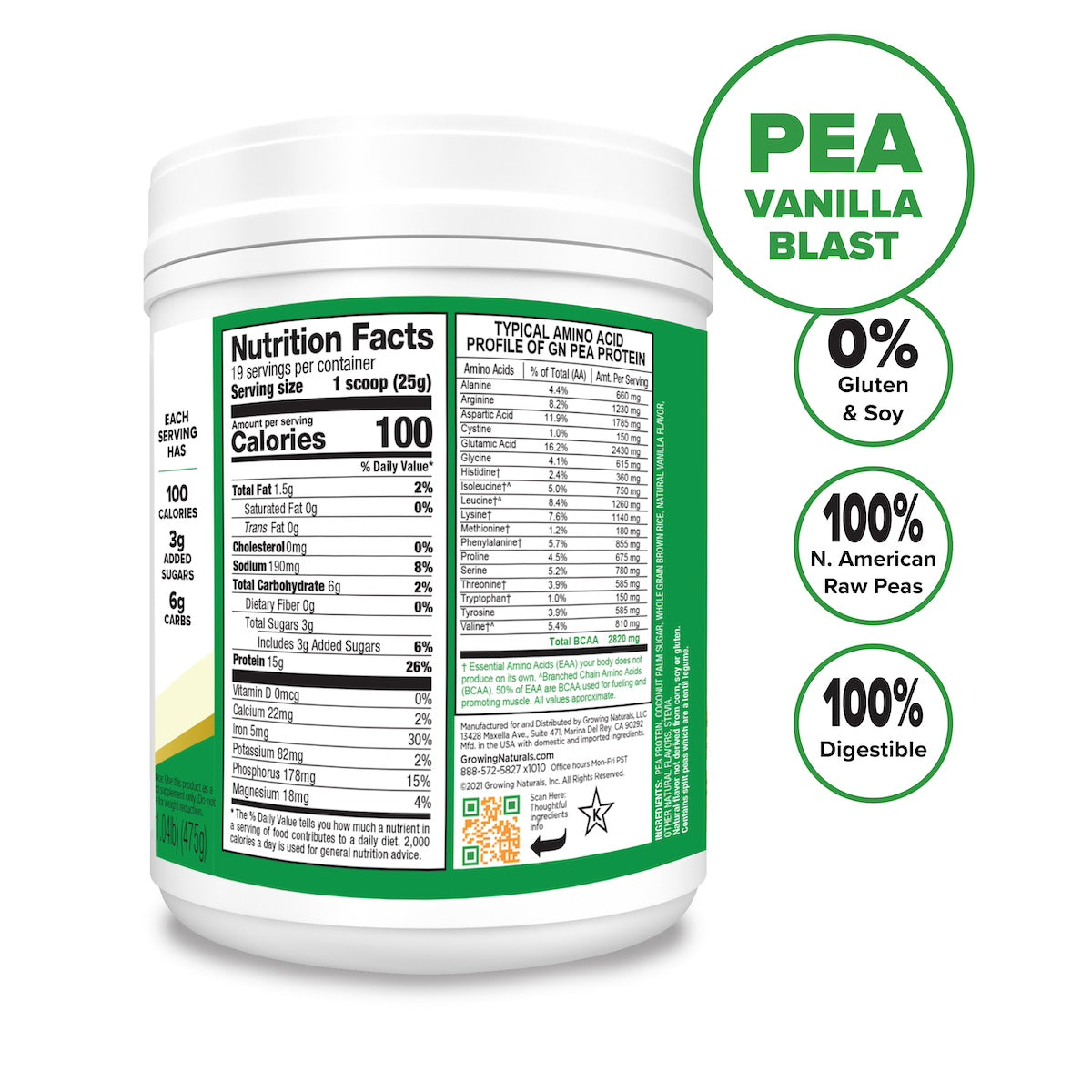 growing naturals pea protein nutrition facts vanilla