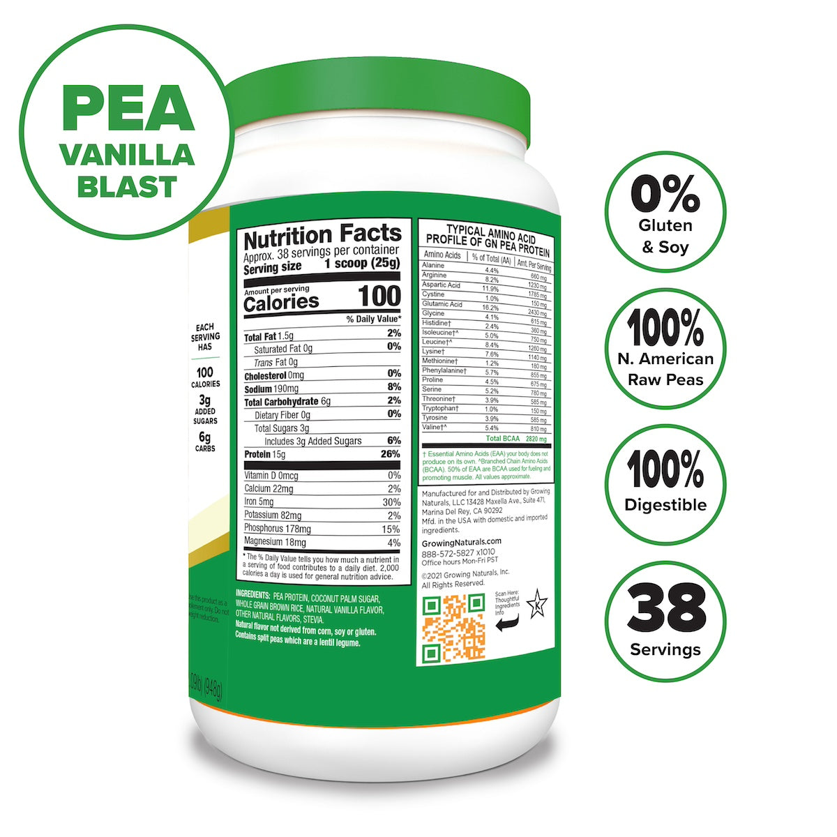growing naturals pea protein nutrition facts vanilla