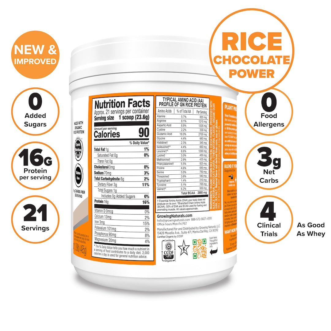 vegan chocolate rice plant protein nutrition facts growing naturals