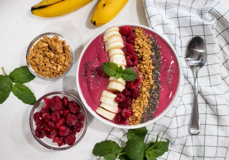 Easy Raspberry Banana Protein Smoothie Bowl