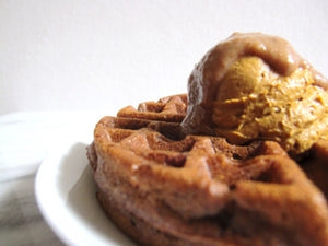 Ancient Grain Waffles with Pumpkin Protein Mousse