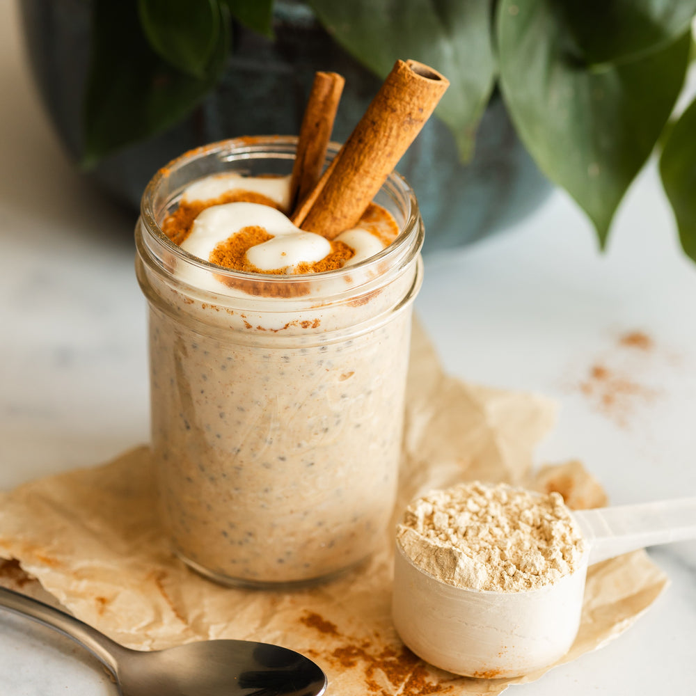 cinnamon roll overnight oats with protein