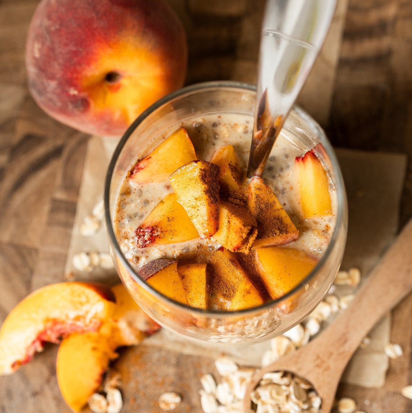 spiced peach cobbler overnight oats vegan