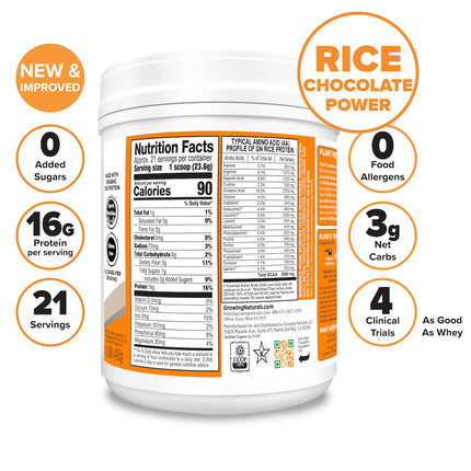 vegan chocolate rice plant protein nutrition facts growing naturals