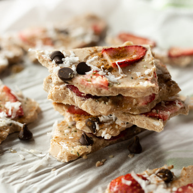 strawberry chocolate protein yogurt bark
